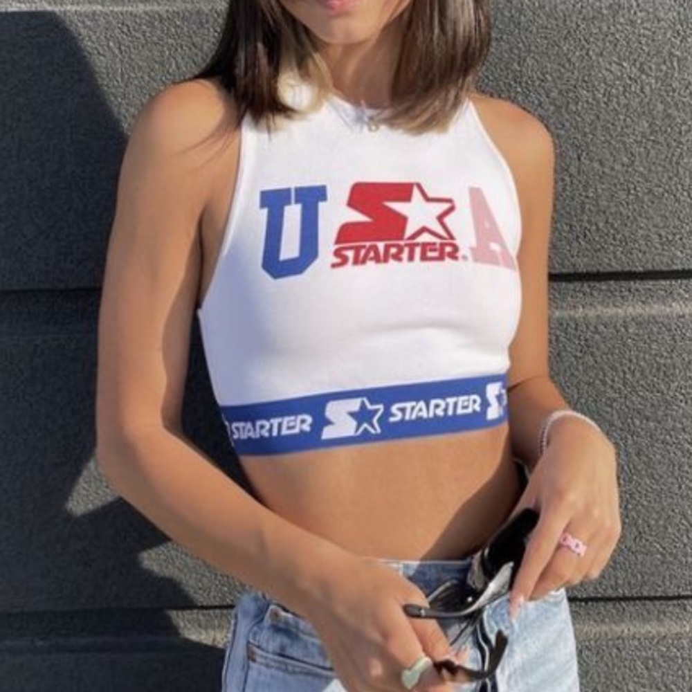 Starter Women's White and Blue Crop-top